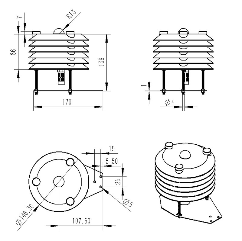 環(huán)境監(jiān)測傳感器產品尺寸圖