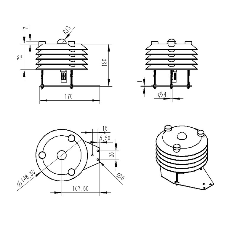 環(huán)境溫濕度傳感器產品尺寸圖